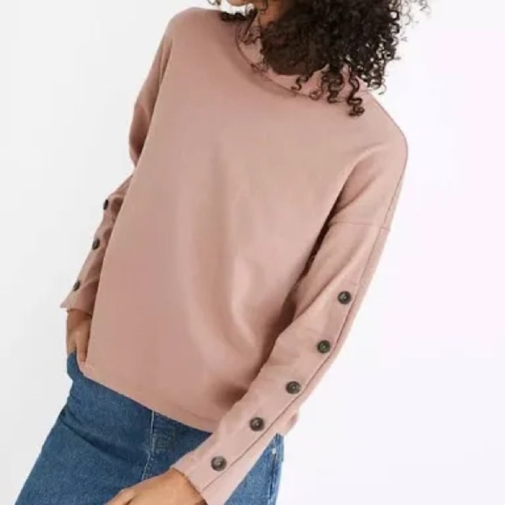 Madewell Mauve Button Sleeve Relaxed Fit Baggy Turtleneck Organic Cotton Top M